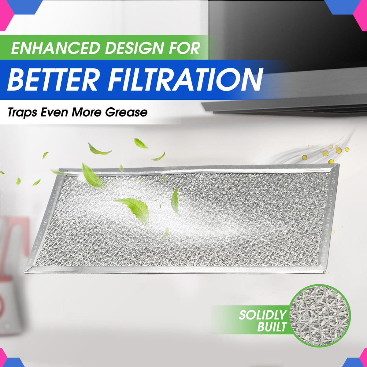 Microwave Filter 5.8"x12.9" Fits Whirlpool W10208631A Grease Filters ((2-Pack))