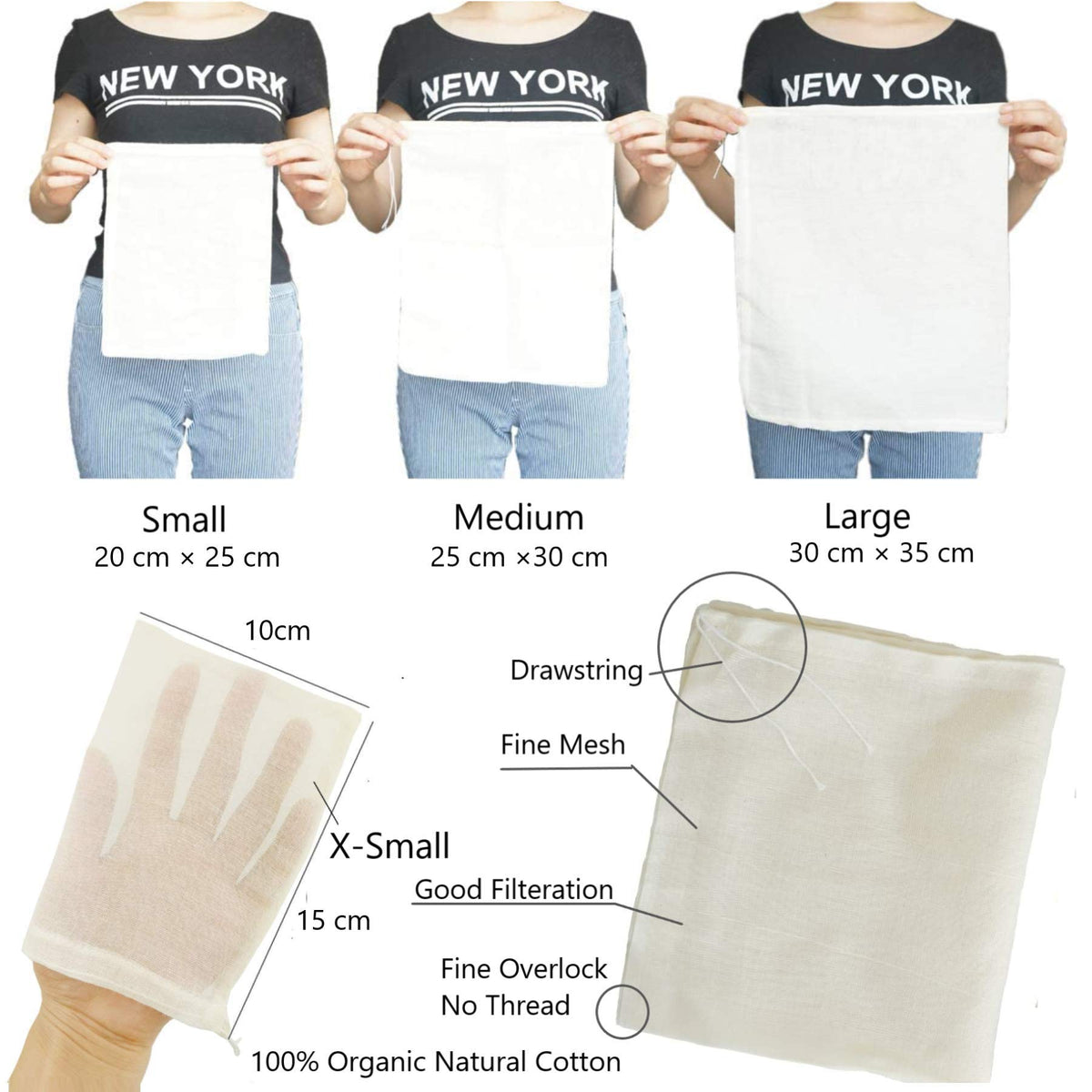 Nut Milk Bags (Mixed Size, 5 Pack)
