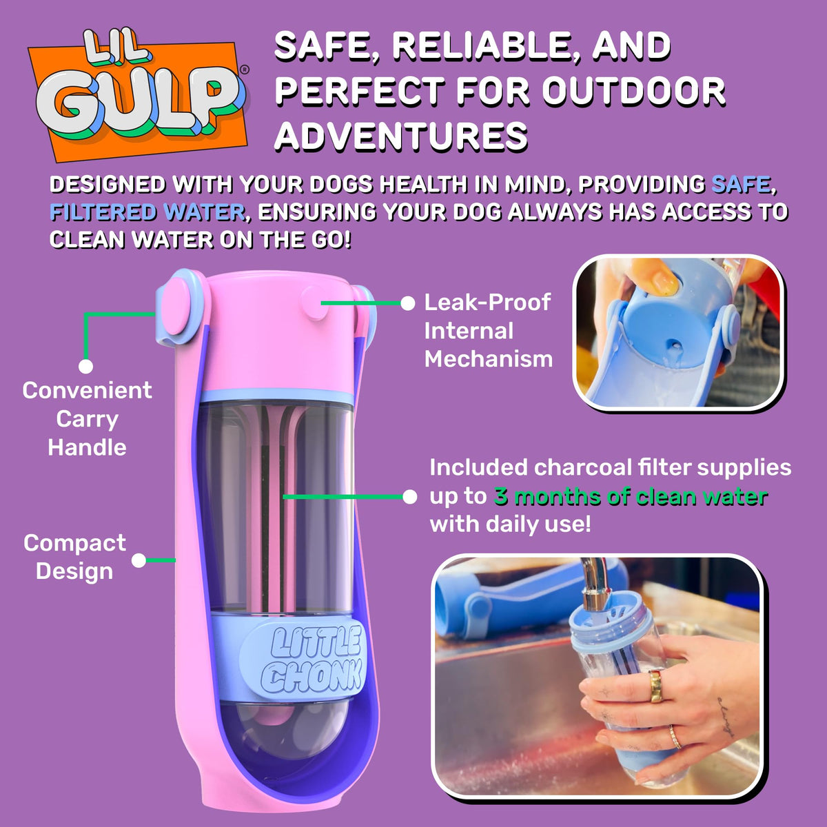 Lil Gulp Dog Water Bottle 15 Fl oz Filtered Portable Travel Bottle