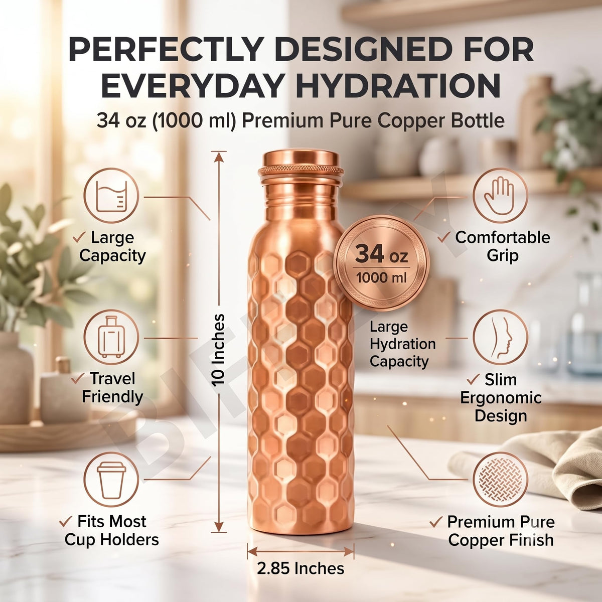 100% Pure Copper Water Bottle for Drinking