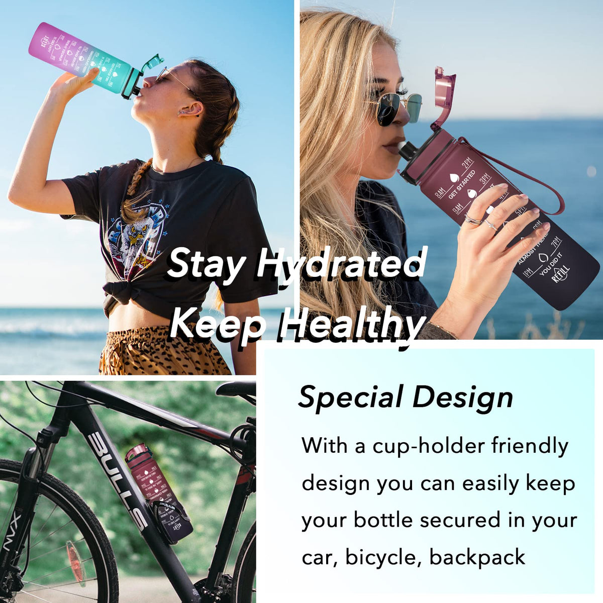 Water Bottle Leakproof BPA & Toxic Free (Red Blue / 32 Ounces)