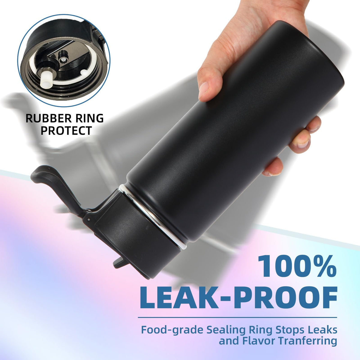 16oz Insulated Water Bottle for Kids with Straw (Black)