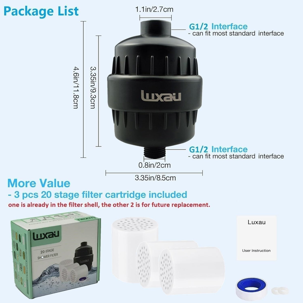 20 Stage Shower Filter w (Black X 3 Cartridge)