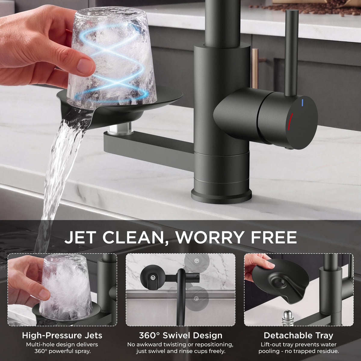 Black Kitchen Faucet with Cup Washer (Matte Black)