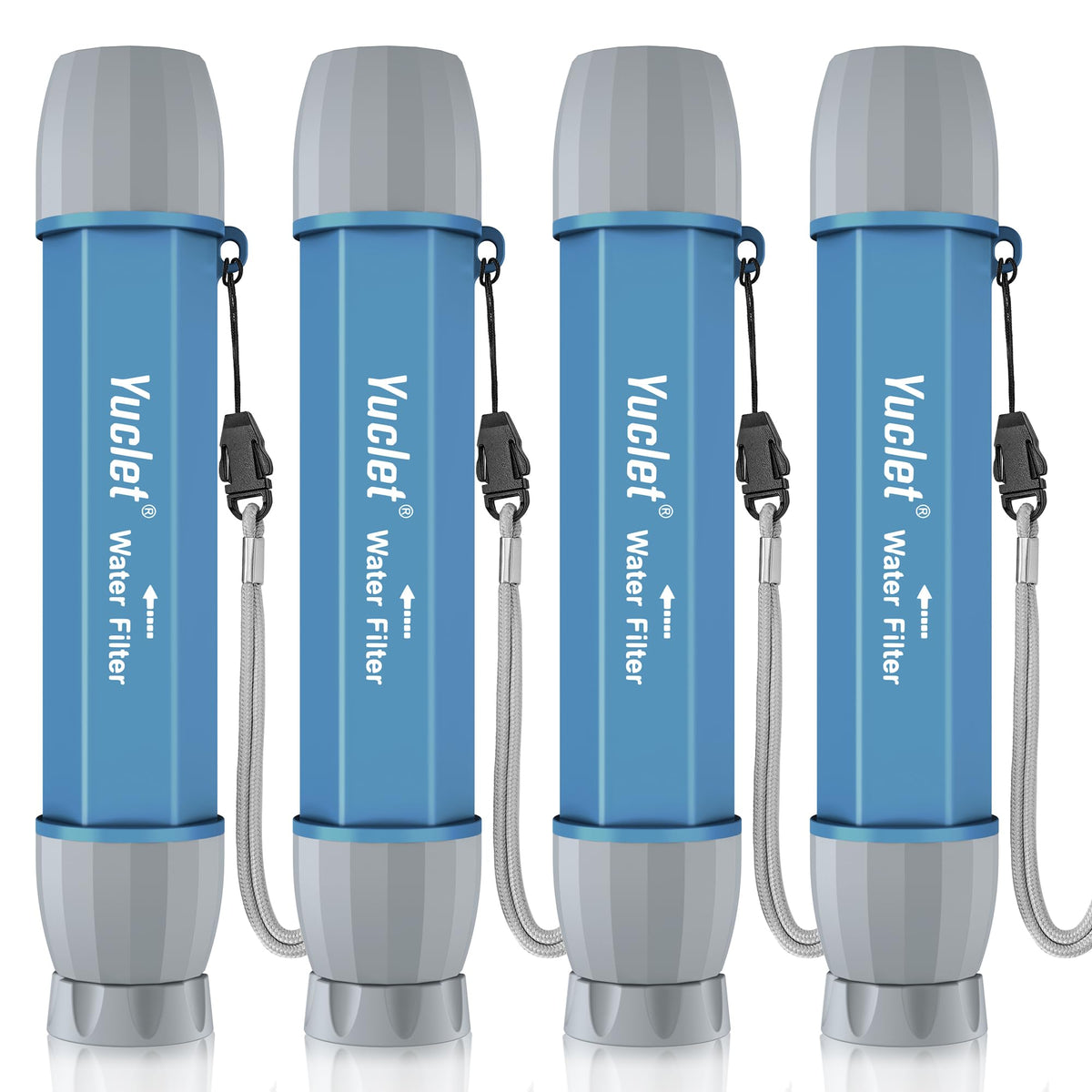 Emergency Water Filter Straw for Survival (4 Pack / Blue)