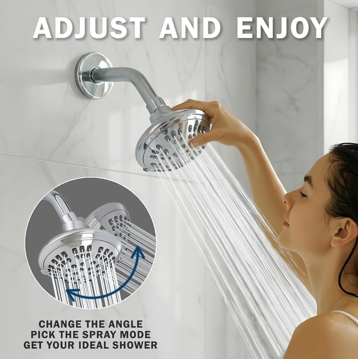 6 Function Luxury Shower Head (Polished Chrome / 1.8 GPM)