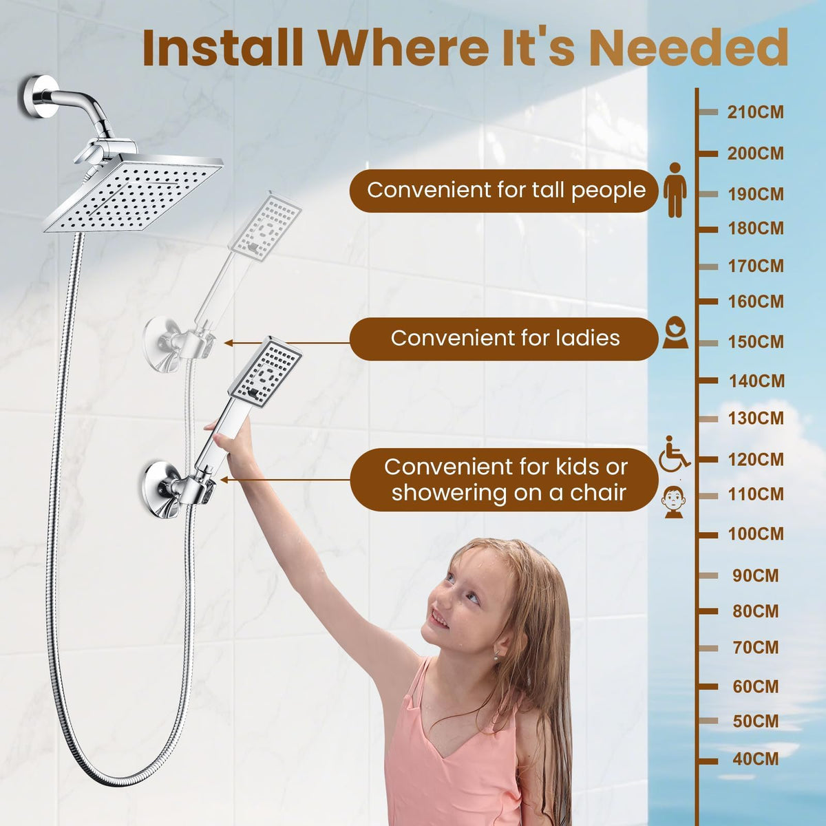 Rain Shower Head with Handheld Spray (Dual Shower Head / Chrome)