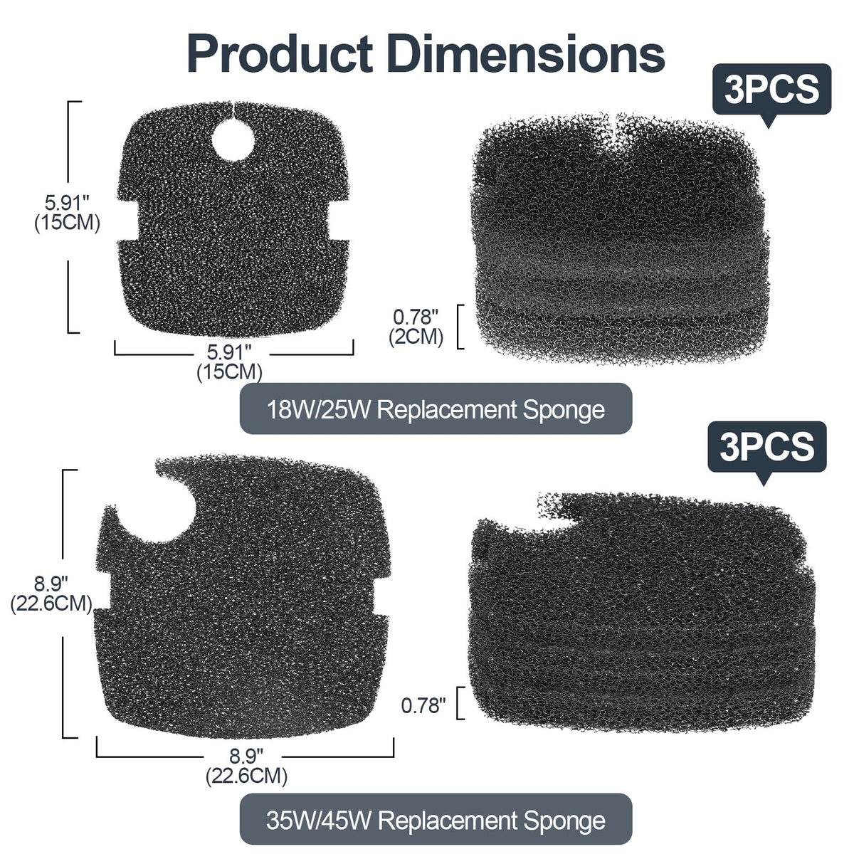 Replacement Sponge Filter Pad 35W (B-35W/45W-3Pcs Replacement Sponge)