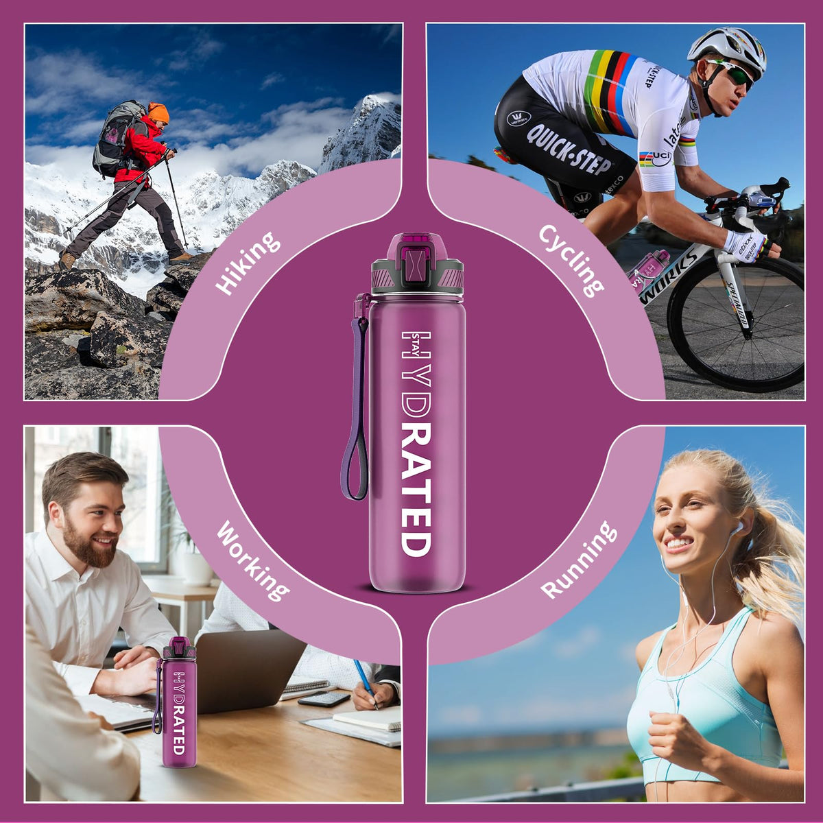 Water Bottle with Straw (Rose Red / 32 Ounces)