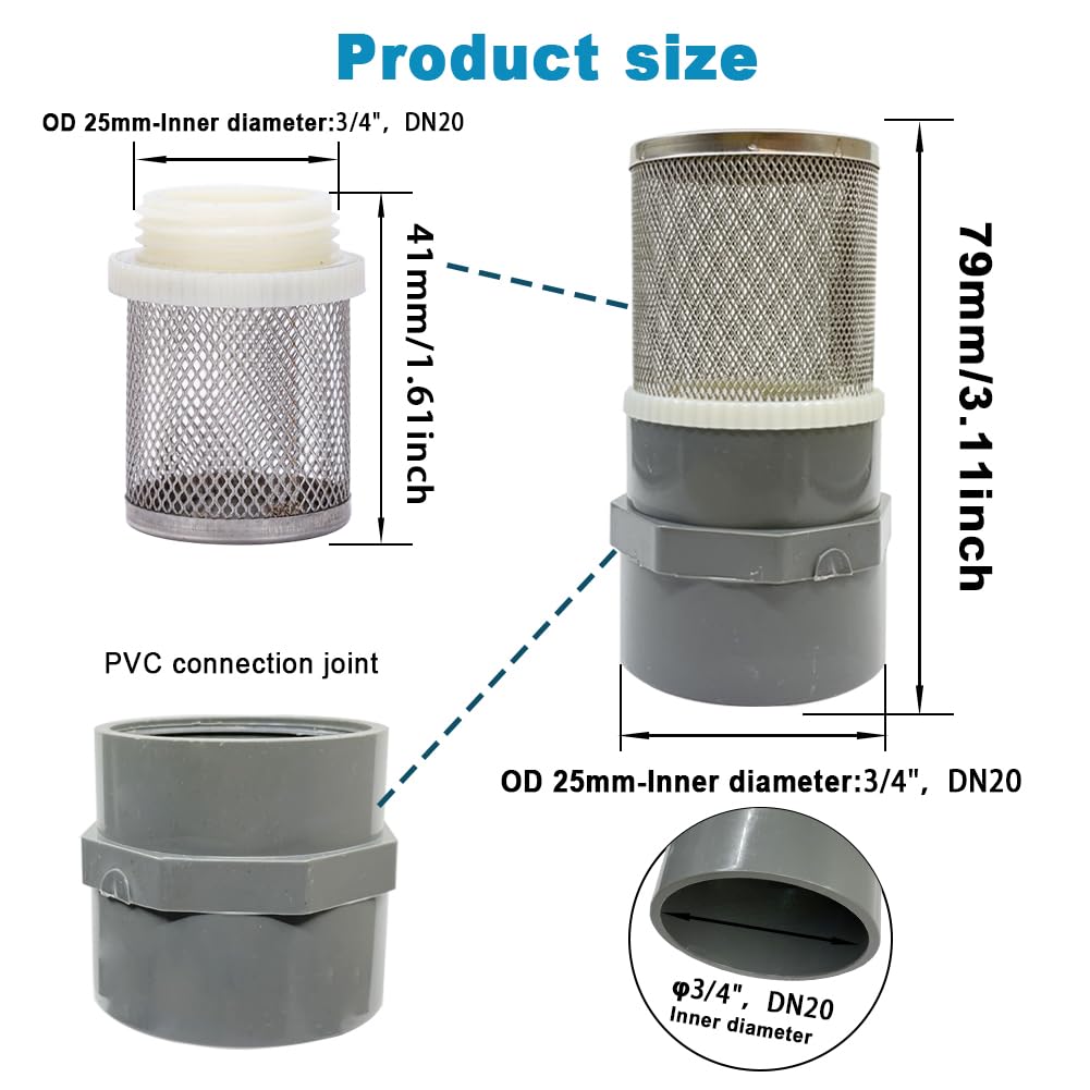 DN20 inch Stainless Steel Filter Cover Connected to 3 (3/4" DN20)