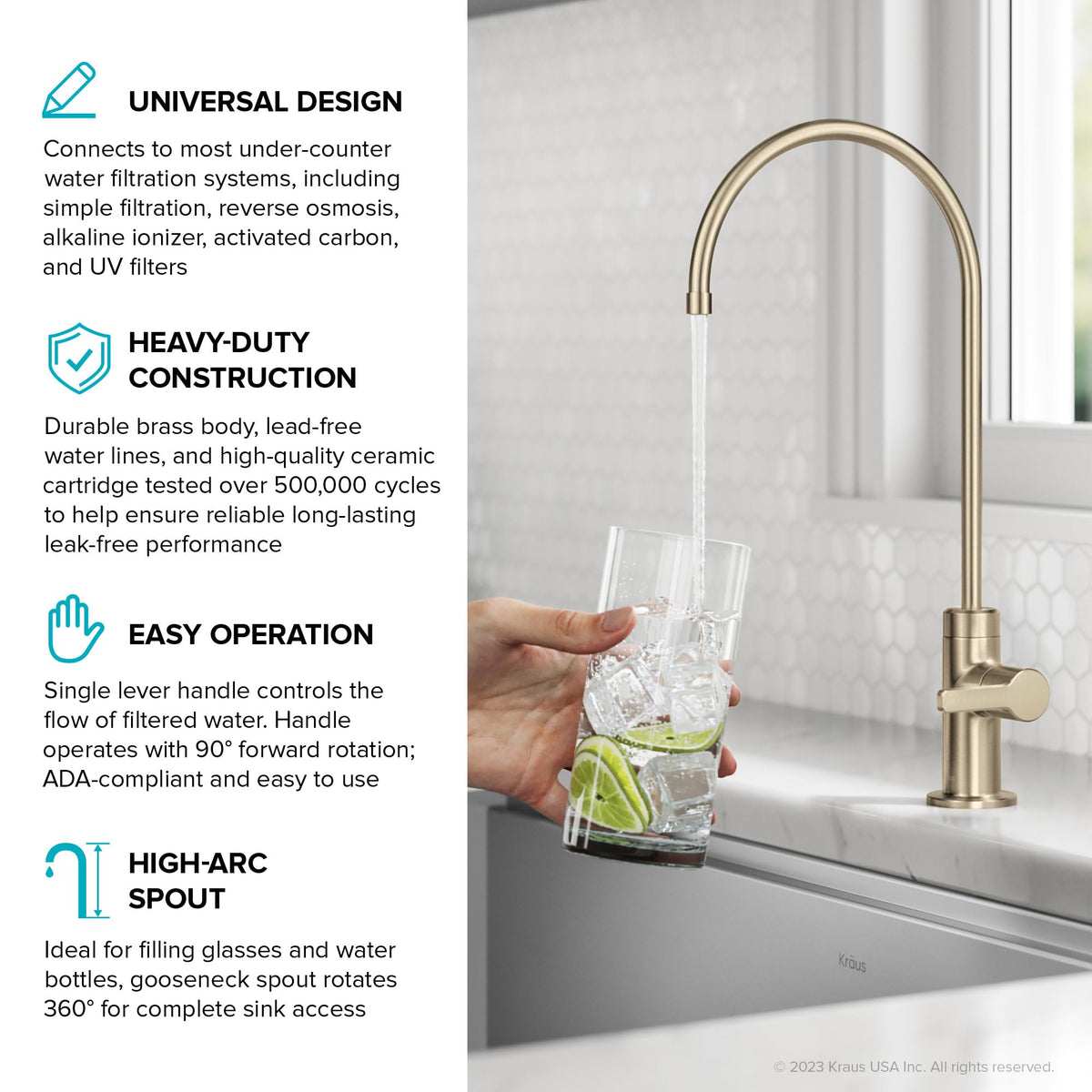 Oletto Single Handle Drinking Water Filter Faucet for or Water Filtration System in Spot (Filter Faucet / Spot Free Antique Champagne Bronze)