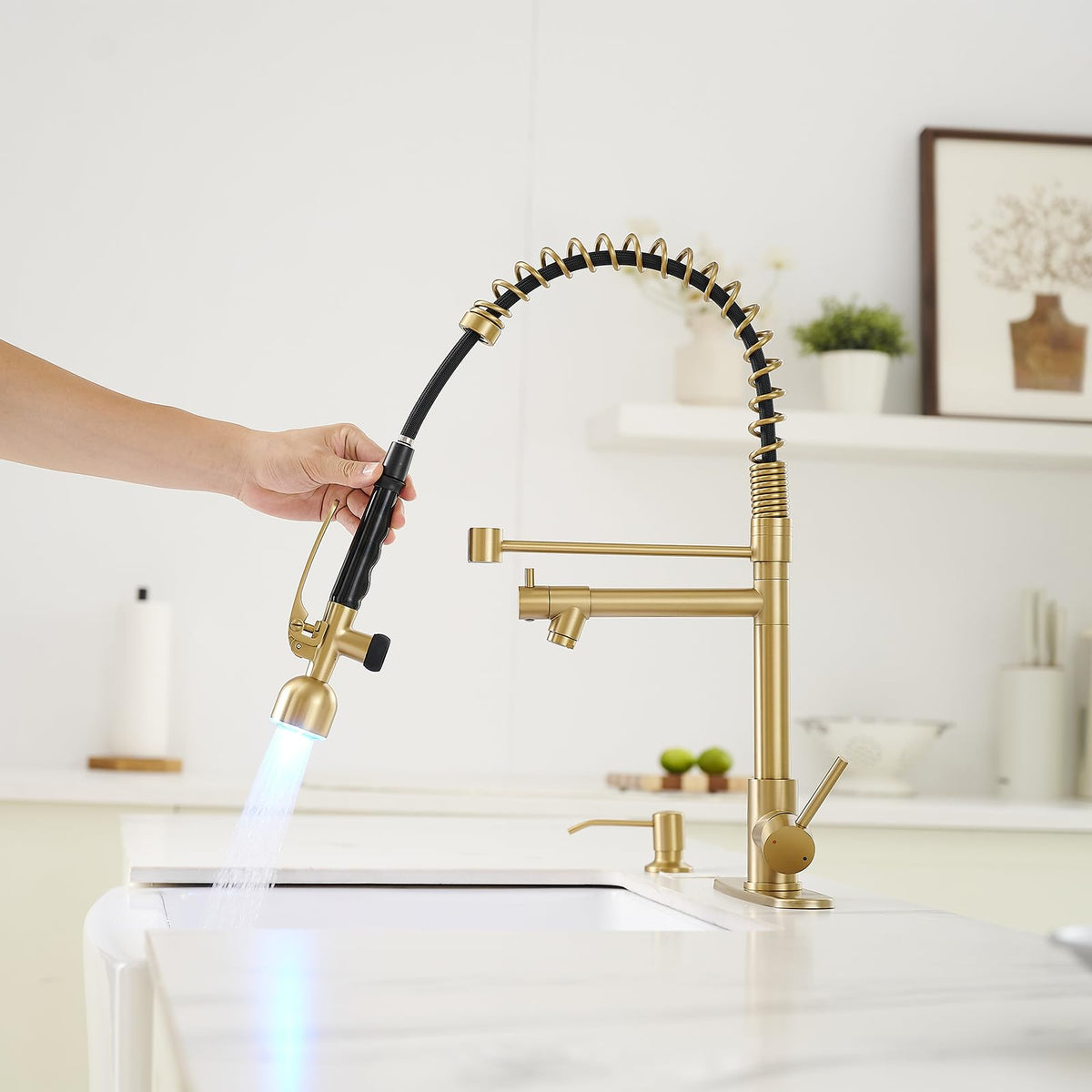 Commercial Kitchen Faucets with Pull Down Sprayer Brushed Gold LED (Gold Brushed)