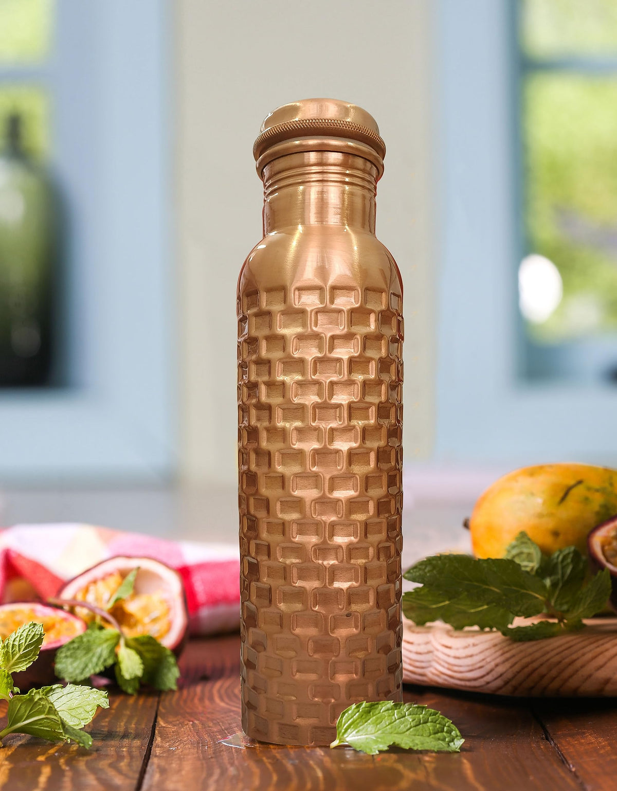 Handcrafted Pure Copper Drinking Water Bottle (950 ml / Design 13)