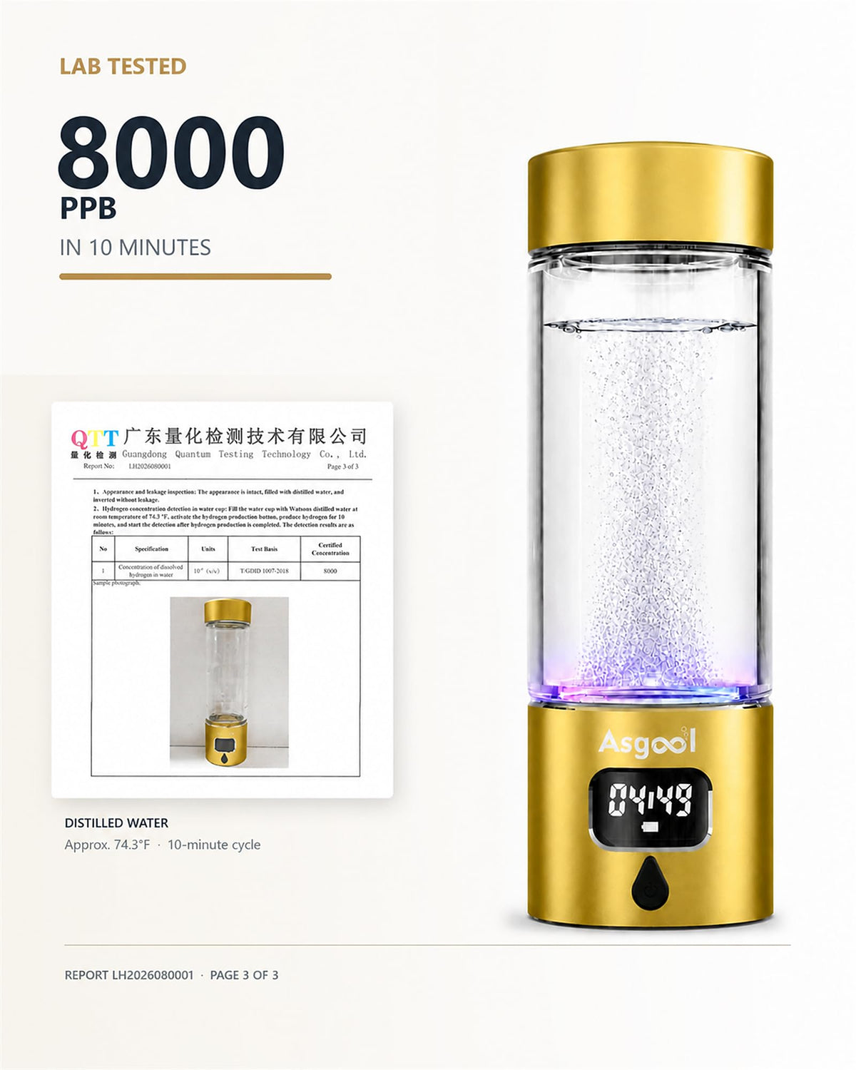 Hydrogen Water Bottle Generator (Gold)