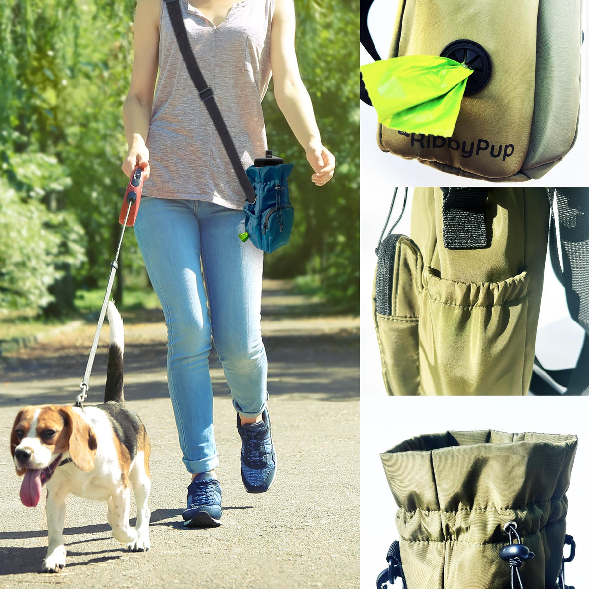 Waterproof Dog Walking Bag with Universal Water Bottle Holder (Gray)