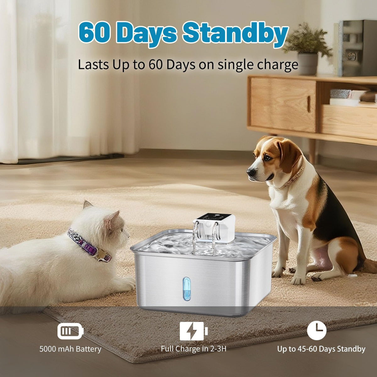 Wireless Dog Water Fountain (Square+5 Filters+5 Sponges)