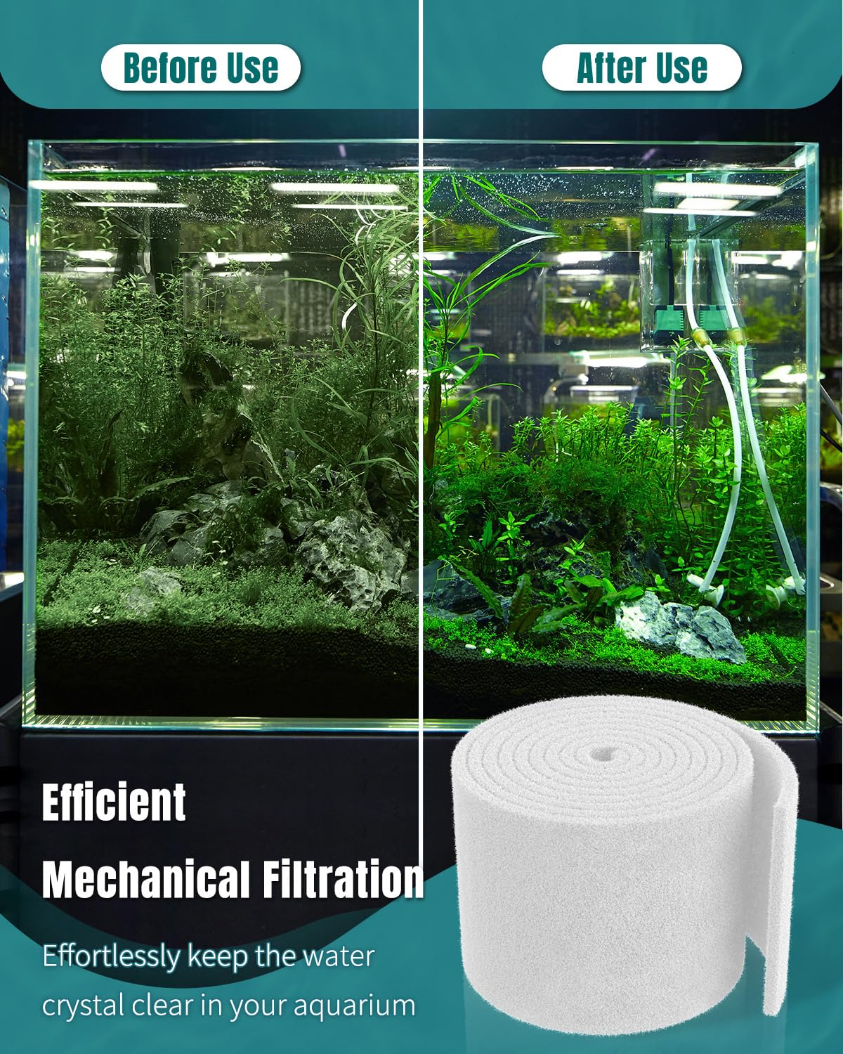 Aquarium Filter Floss Roll for Fish Tank Filters 71 x 12 Inch White Cuttable Aquarium Filter Pad 1 Inch Thick High Density Filter Media Roll for Freshwater Saltwater Fish Tanks & Small Ponds