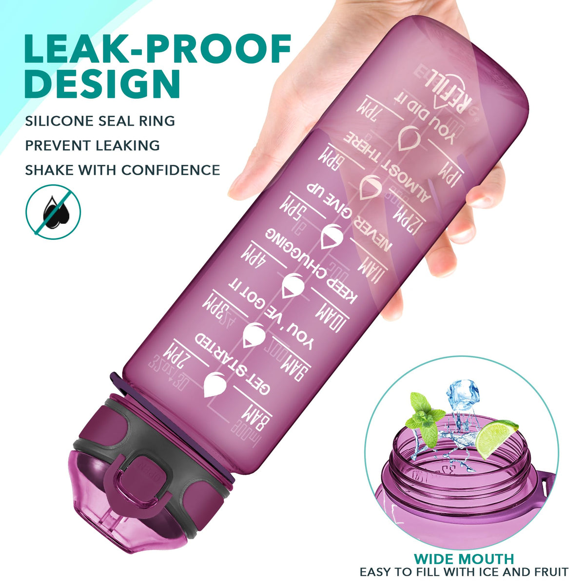 32 oz Water Bottle with Times to Drink and Straw (Taro)
