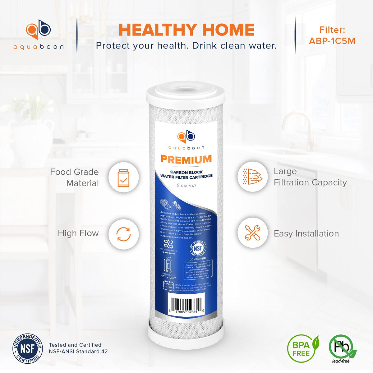 Premium 5 Micron Carbon Block Water Filter 10" x 2.5" (5 Count (Pack of 1))