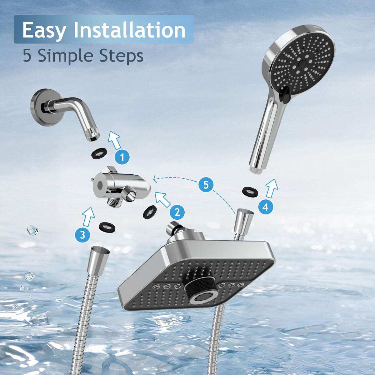 High Pressure dual Shower Head with Handheld Sprayer combo 71" Hose (Silver black)