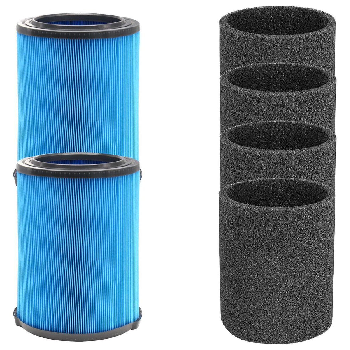 VF5000 Replacement Filter Fits for Ridgid Shop Vac 6 (M 2 Pcs Filters & 4 Pcs Foam Sleeves / Blue VF5000)