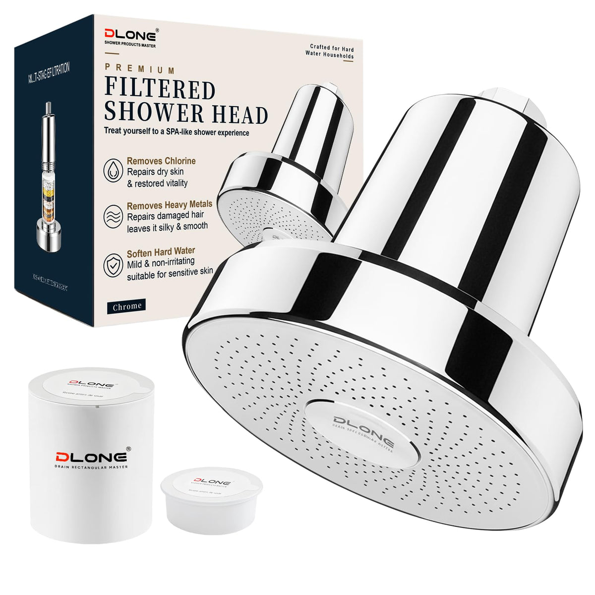Filtered Shower Head with Filters (Chrome)