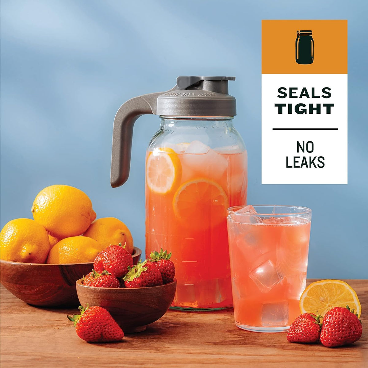 64 oz Mason Jar Glass Pitcher With Lid (64 Ounces / Lavender)