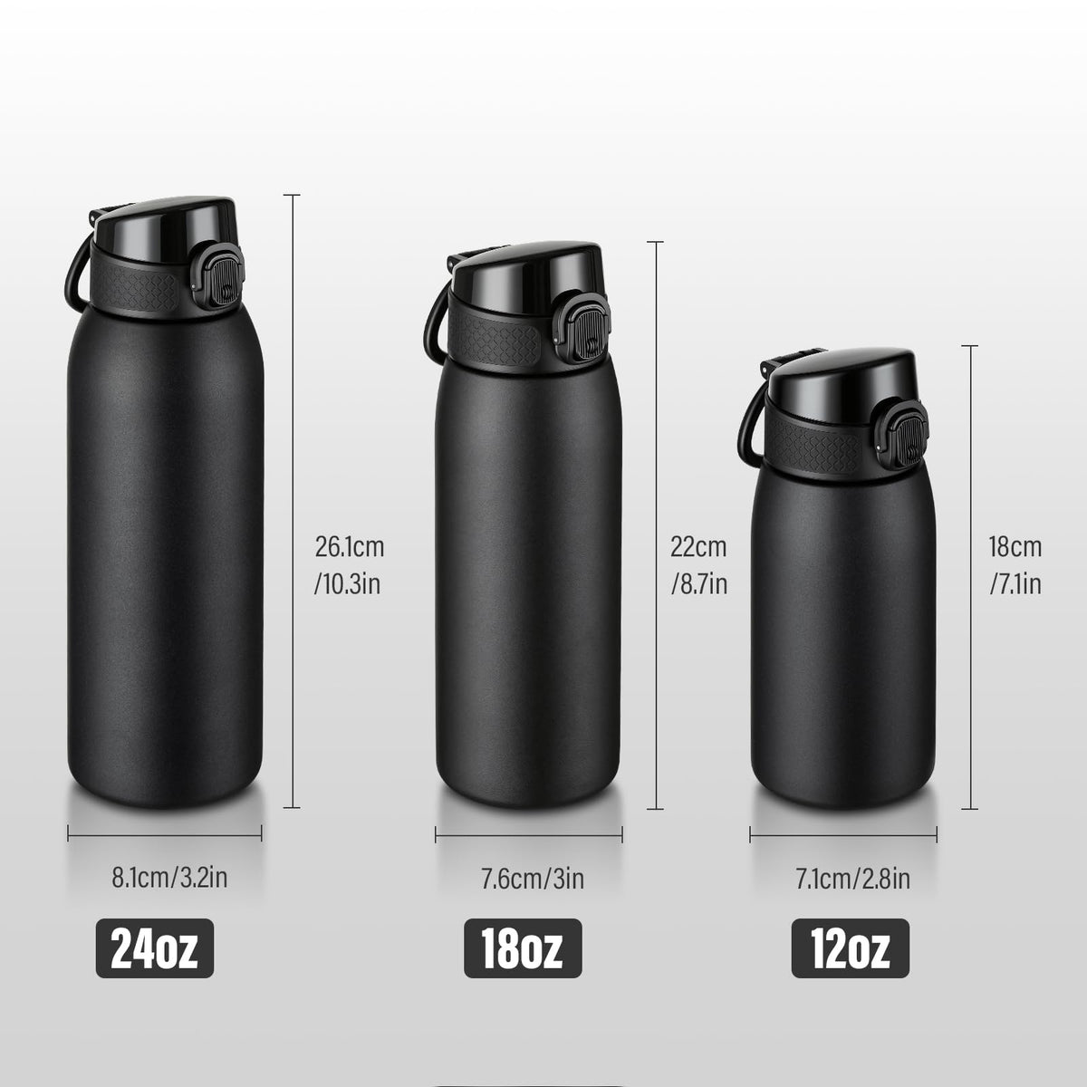 Insulated Water Bottle 24 oz with Dustproof Lid (Black / 24 Ounces)