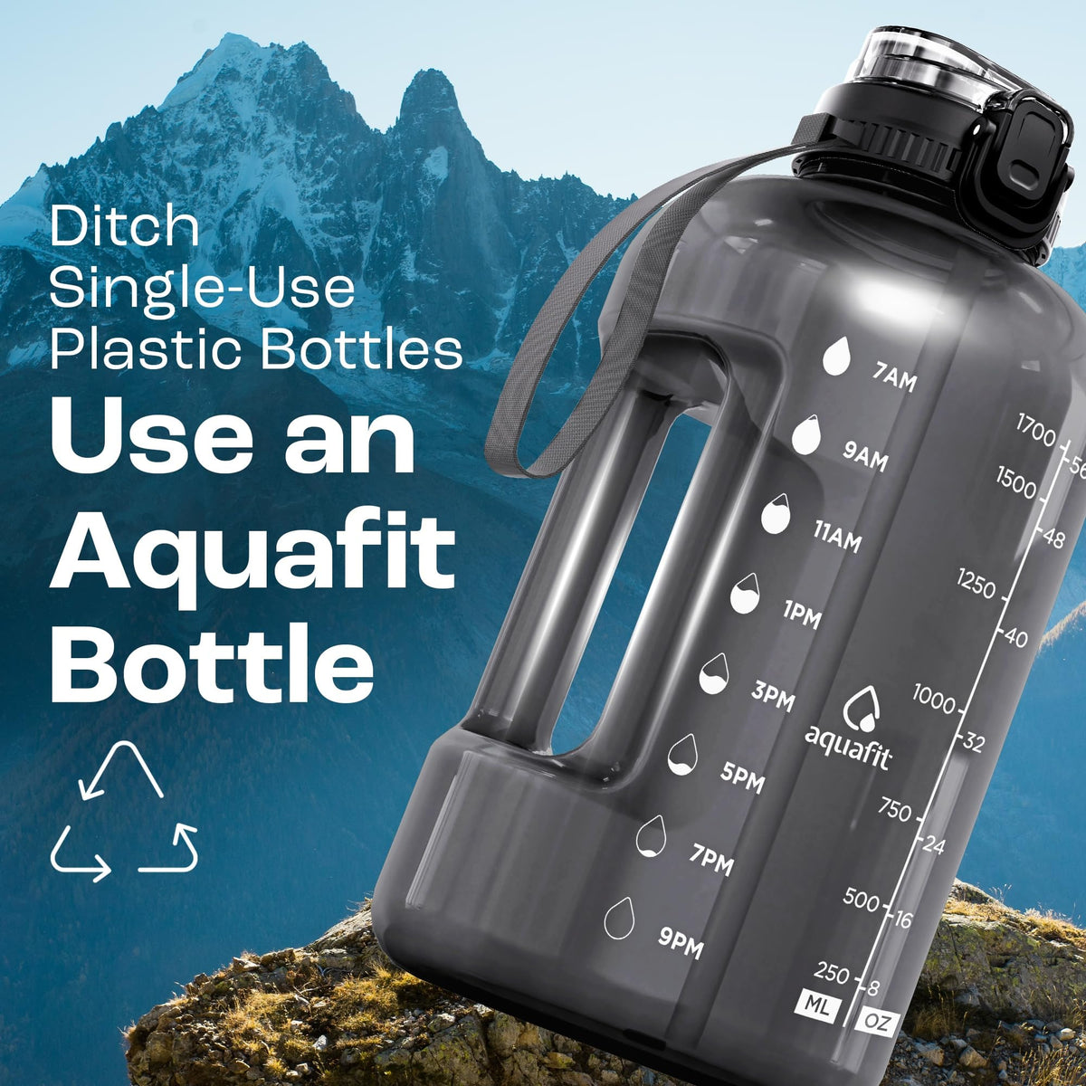 64 oz Water Bottle with Time Marker (Clarity / 64 Ounces)
