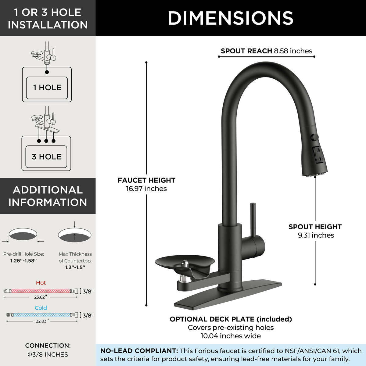 Black Kitchen Faucet with Cup Washer (Matte Black)