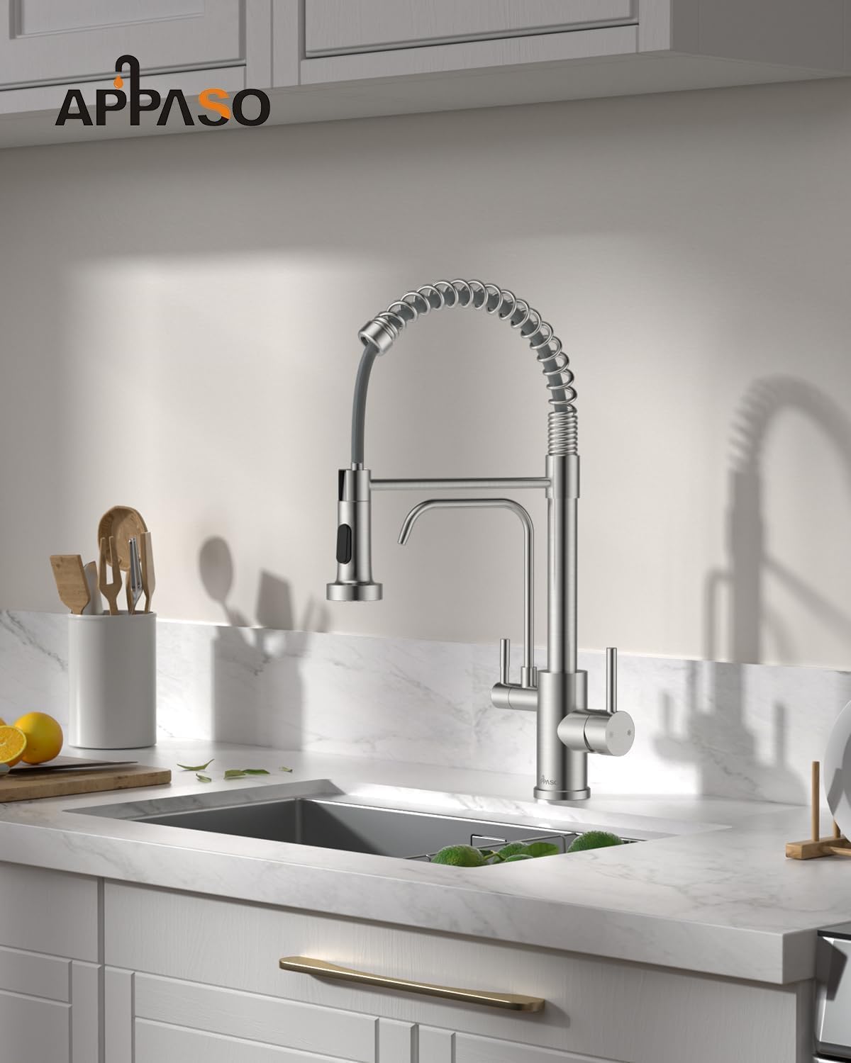 3 in 1 Kitchen Faucet with Water Filter Brushed Nickel (260-Brushed Nickel)