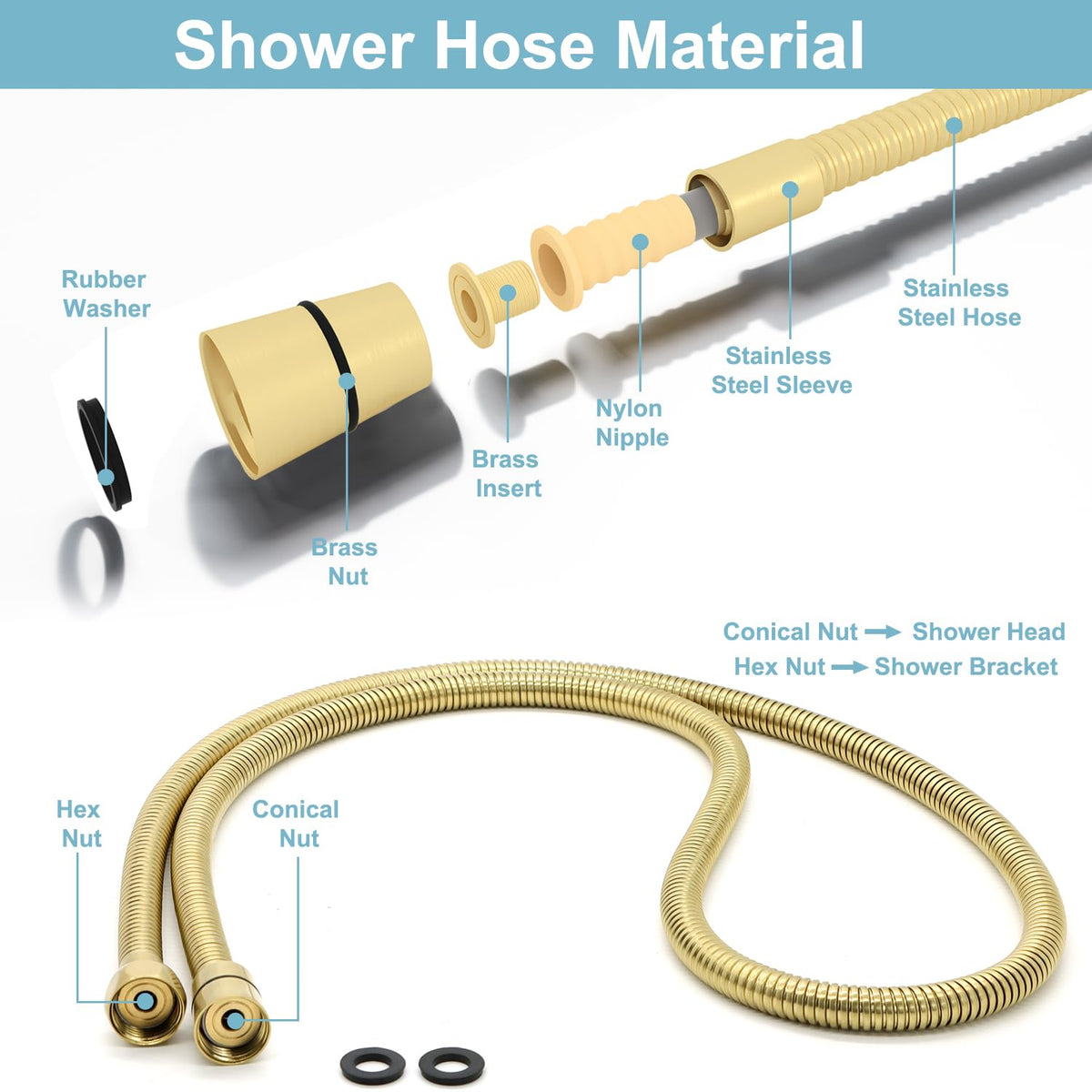 Vintage Handheld Shower Head with 59" Flexible Hose (Brushed Gold)