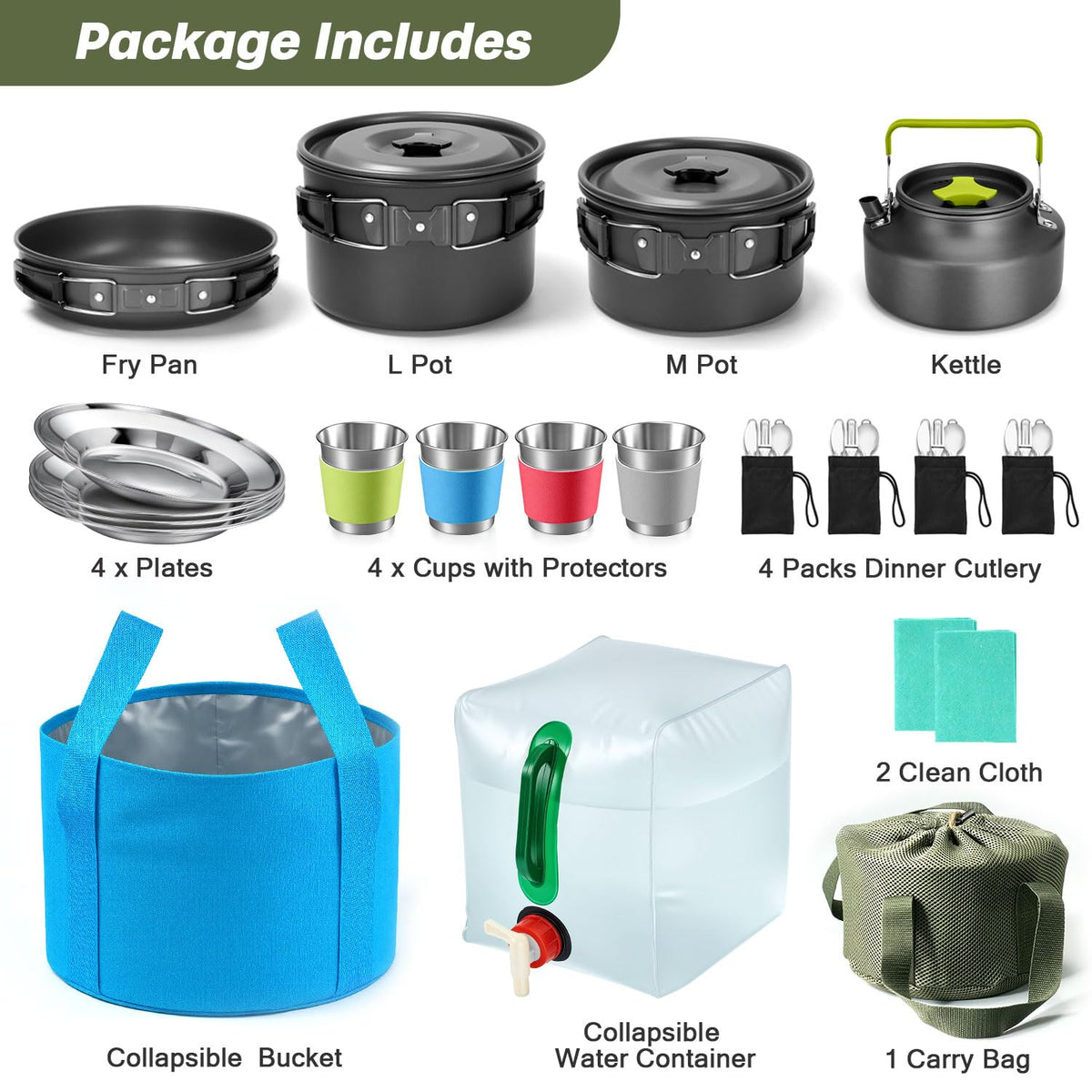 29pcs Camping Cookware Mess Kit