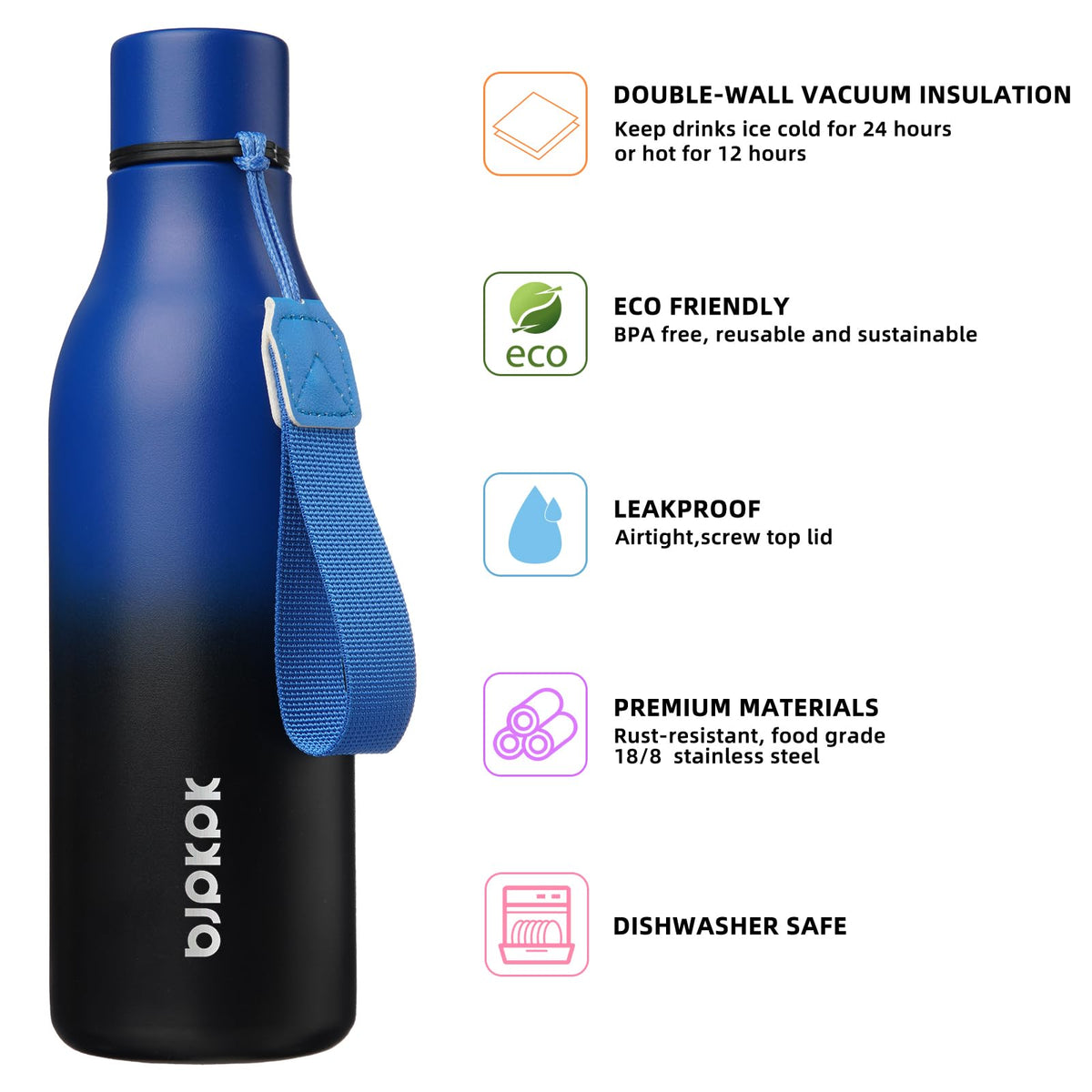 18oz Insulated Water Bottle (Blue/Black / 18 Ounces / 18oz)