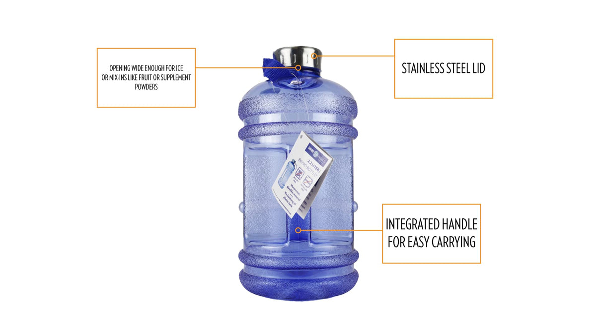 Iconic 2.2 Liter BPA Free Water Bottle with Stainless Steel Cap (2.2 L / Round / Blue)
