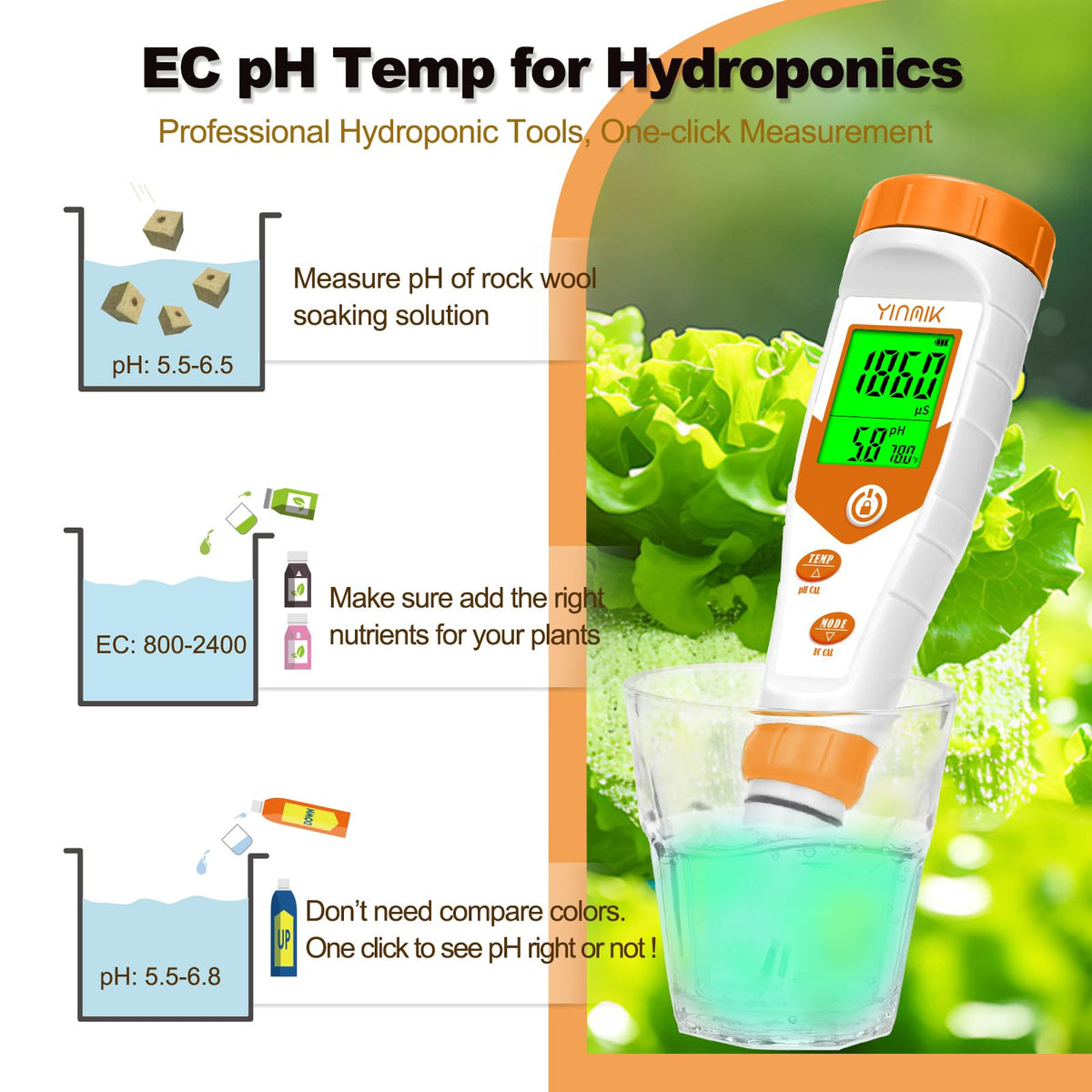 Hydroponics EC pH Tester (4 in 1 pH Meter)