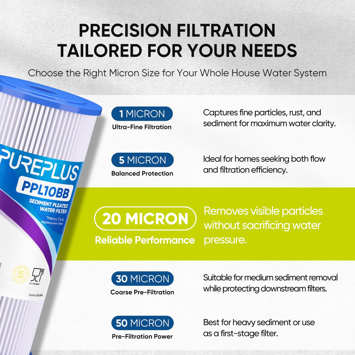 20 Micron 10" x 4.5" Whole House Pleated Sediment Filter (2 Count (Pack of 1))