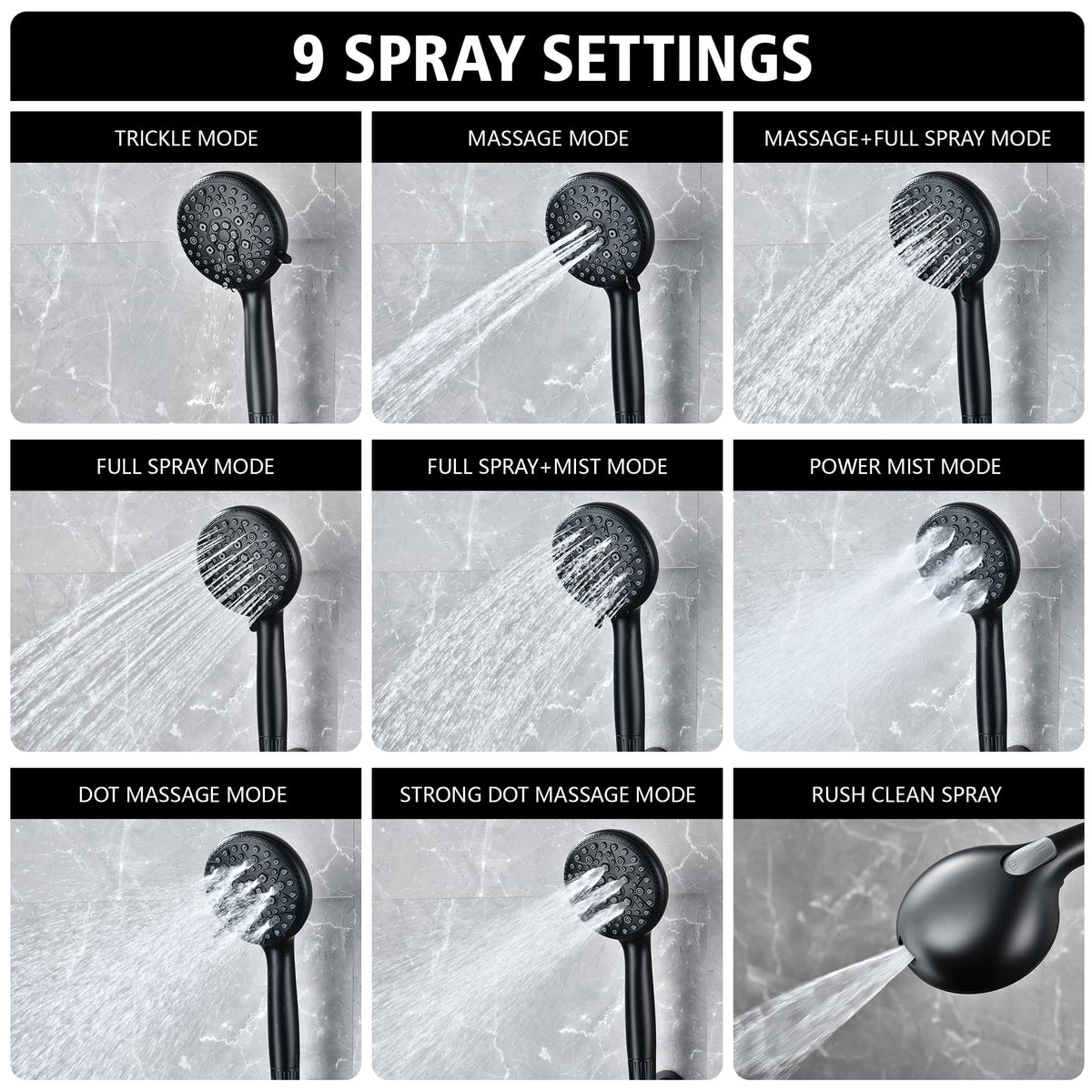 Matte Black Shower System with 9" High Pressure Rain Shower Head (Matte Black)
