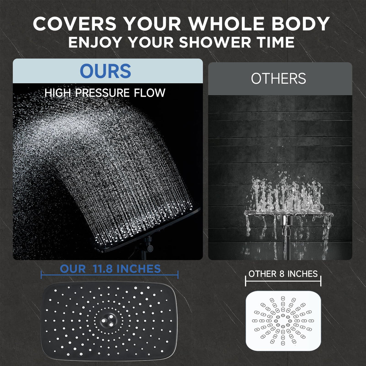 11.8" High Pressure Shower Head with Handheld (Matte Black / 11.8 Inch High Pressure)