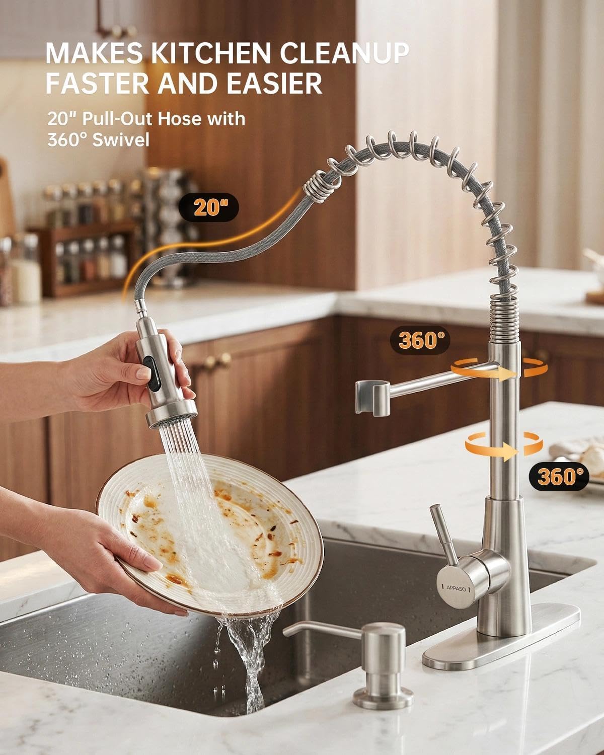 Kitchen Faucet with Soap Dispenser Pull Down Sprayer Brushed Nickel (Brushed Nickel)