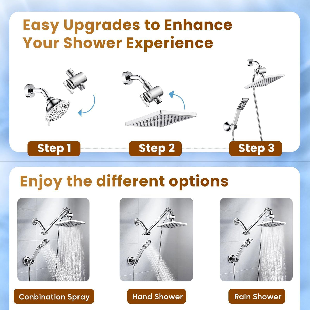 Rain Shower Head with Handheld Spray (Dual Shower Head / Chrome)