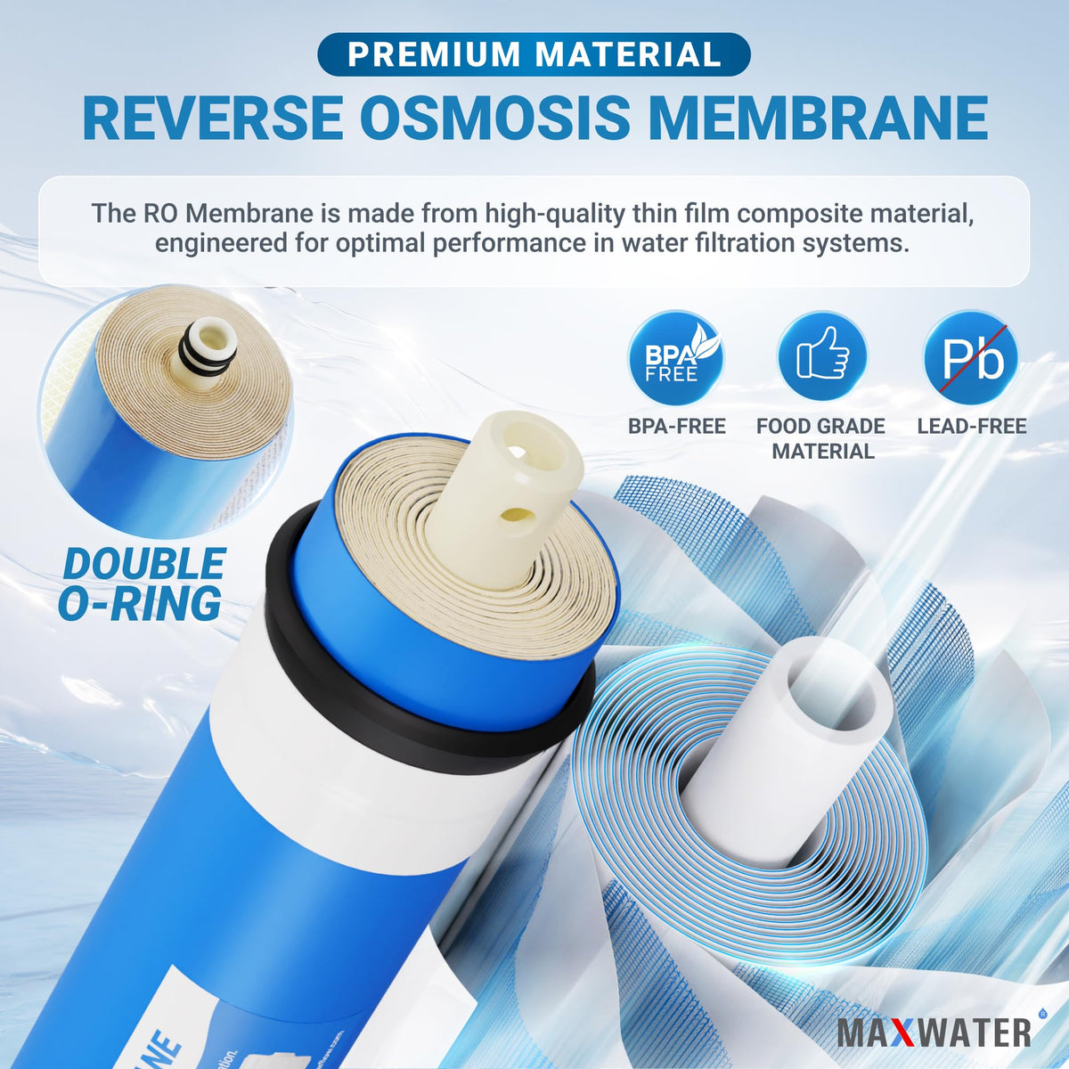 100 GPD Reverse Osmosis RO Membrane Under Sink Drinking Water Filter Purifier System (100 GPD)