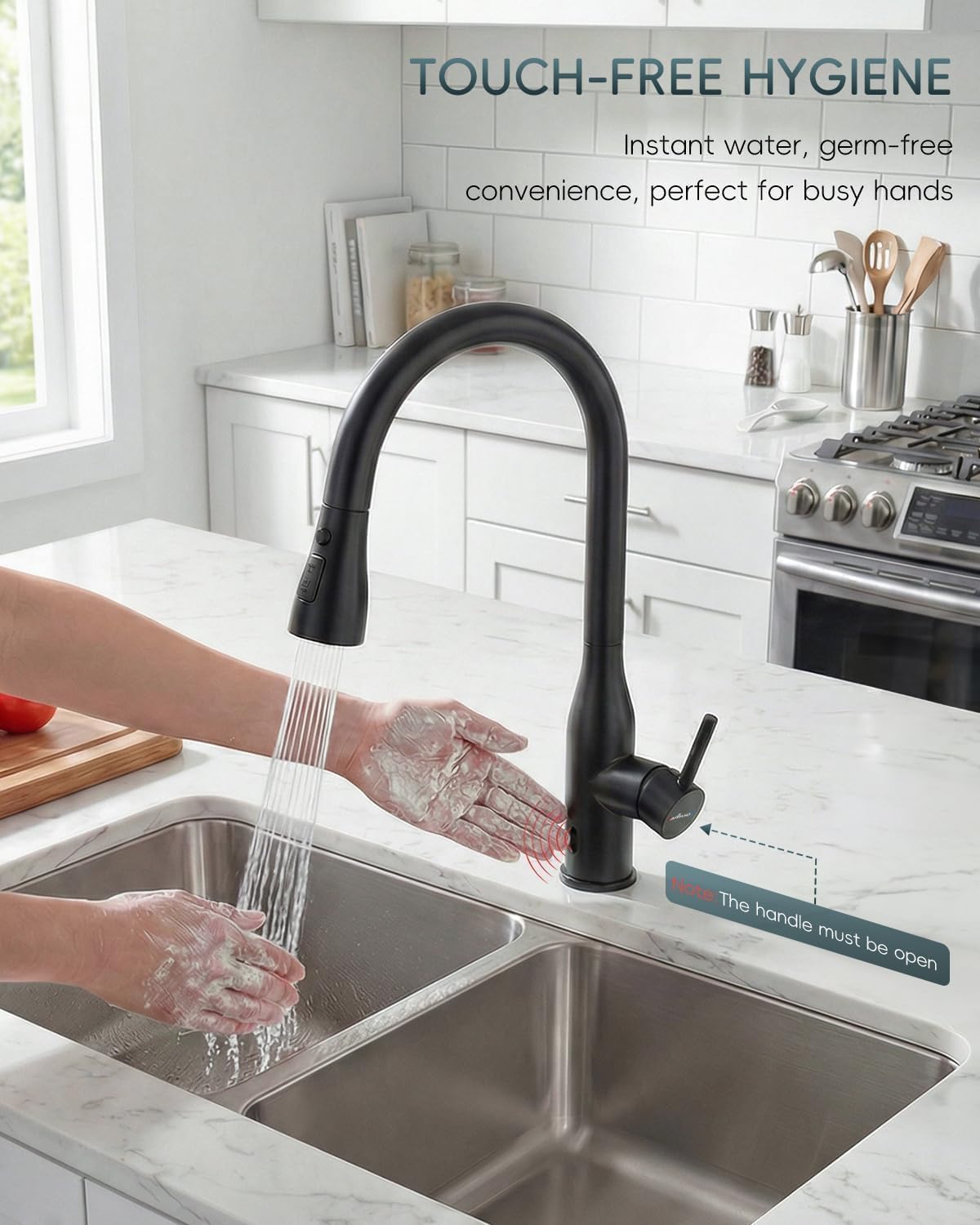 Matte Black Touchless Kitchen Faucet Motion Sensor Pull Down Sprayer (Matte Black-01)