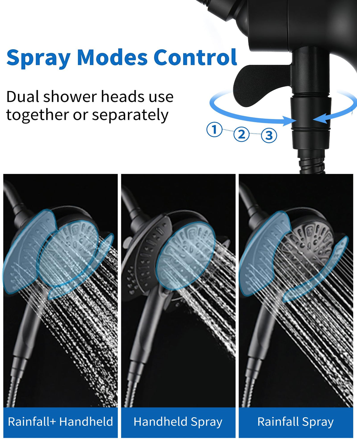 2 in 1 Shower Head with Handheld Combo High Pressure Black 2.5 GPM (Black / 2.5 GPM)