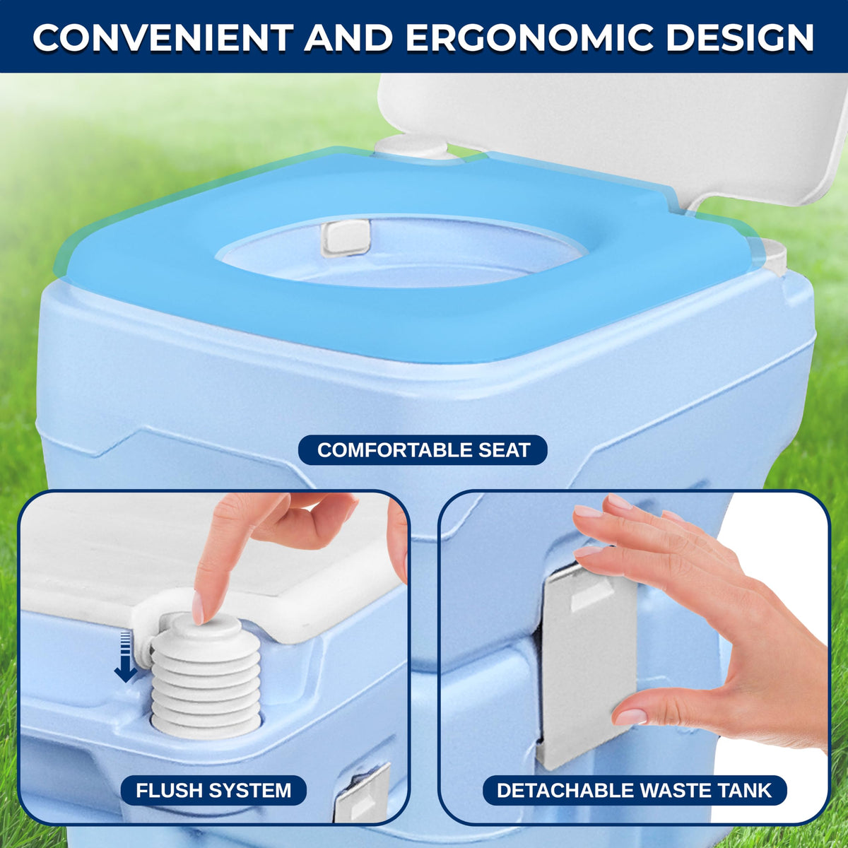 5.2 Gal Portable Camping Toilet For Adults (Standard / Blue White)