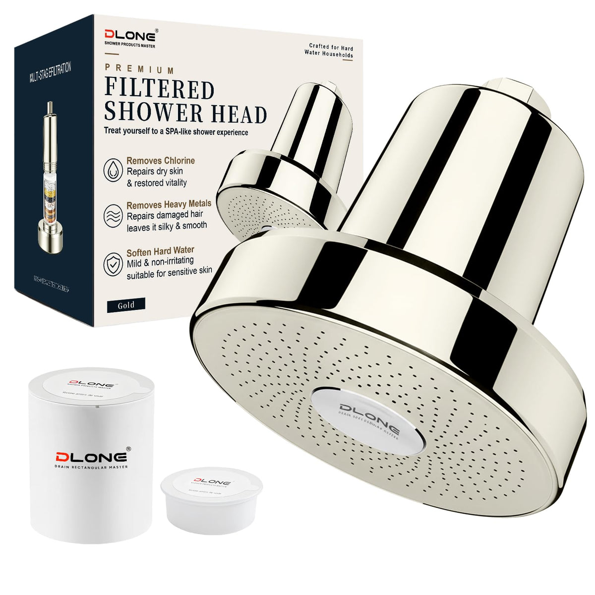 Filtered Shower Head with Filters (Gold)