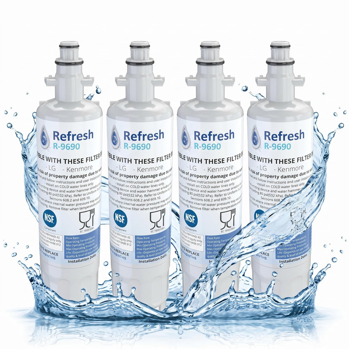 Refresh Refrigerator Water Filter Replacement for LG LT700P (4 Pack)