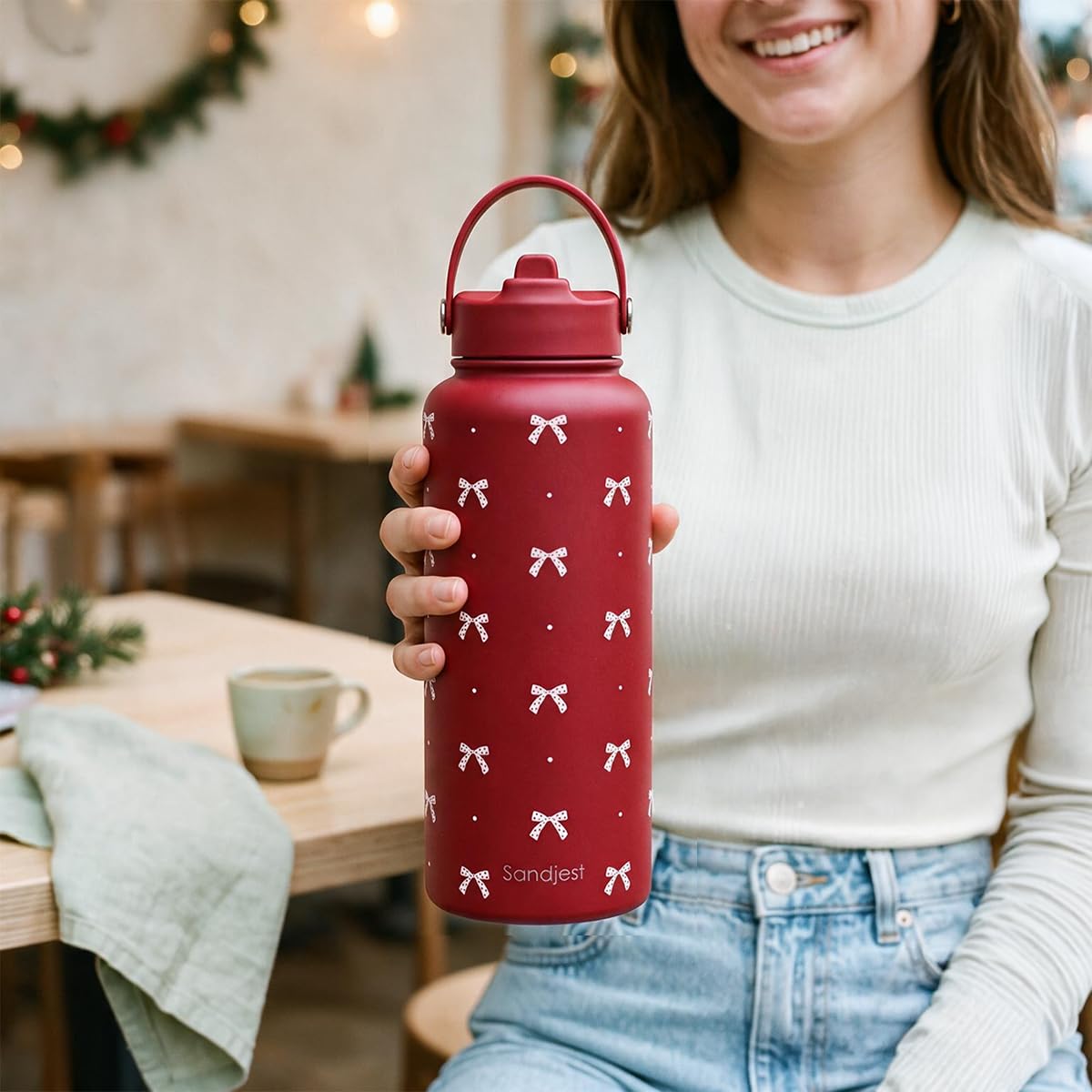Bow Stainless Steel Water Bottle 32 Ounces with Lid & Straw (Bow)