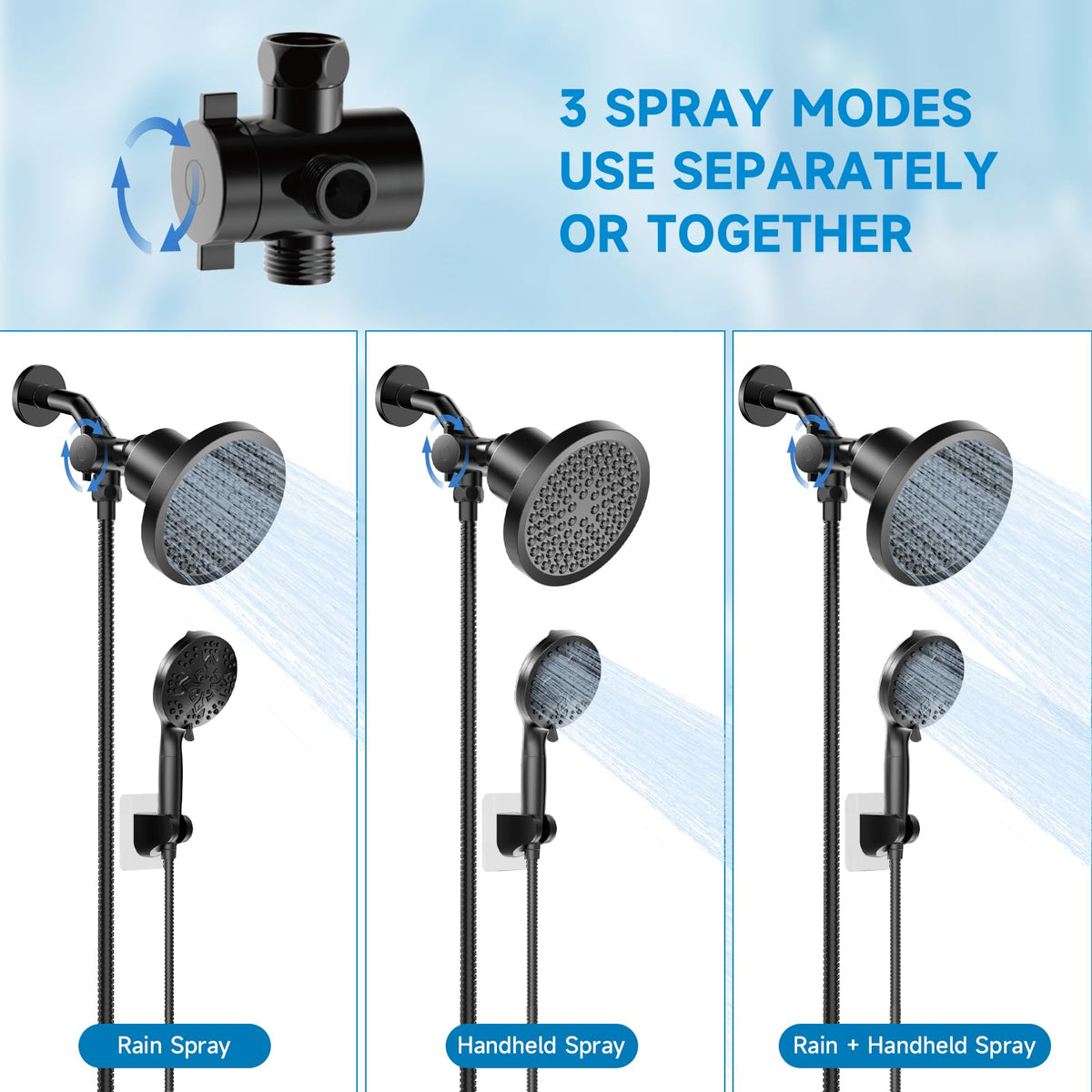 Filtered Shower Head With Handheld Spray Combo for Hard Water (Black)