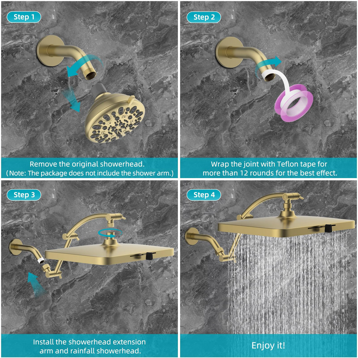 Rain Shower Head (Square 13'' with Arm / Brushed Gold)